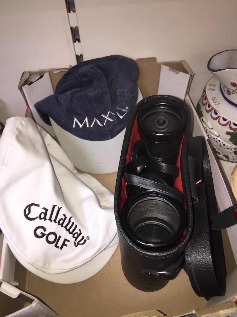 HANS WEISS 10 x 50 binoculars & case with Open Golf labels & CALLAWAY golg cap etc.