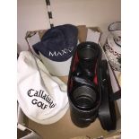 HANS WEISS 10 x 50 binoculars & case with Open Golf labels & CALLAWAY golg cap etc.