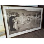 After Maude Goodman (British, 1853-1938), a late Victorian print of a family playing, signed in