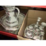 An Edwardian jug and wash bowl set with 11 pieces and 1 Wedgwood piece to match