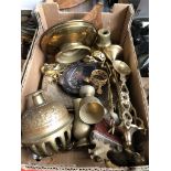 A box of mainly brass ware.