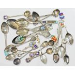 Assorted souvenir spoons, various marks including hallmarks, 'Sterling Silver', '925' etc. gross