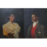 19th Century School, a pair of half length portraits of a gentleman and lady, oil on canvas, 62cm