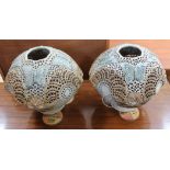 A pair of Bernard Rooke pottery table lamps, height 26cm. Condition - good, no damage/repair,