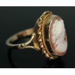 A hallmarked 9ct gold shell cameo ring, gross wt. 3.90g, size M. Condition - good, no damage/repair,