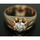 A gent's hallmarked 9ct gold diamond ring, the illusion set modern round brilliant cut diamond