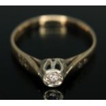 A diamond solitaire, the modern round brilliant cut diamond weighing approx. 0.10 carats (