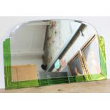 An Art Deco mirror with green bottom and side panels 84cm x 51cm. Condition - good, minor loss to