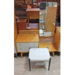 A G-Plan light oak and painted dressing table and stool, width 114cm, depth 46cm & height 146cm.