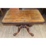 A Gillows, Lancaster rosewood centre table of rectangular form with gadrooned and beaded edge,