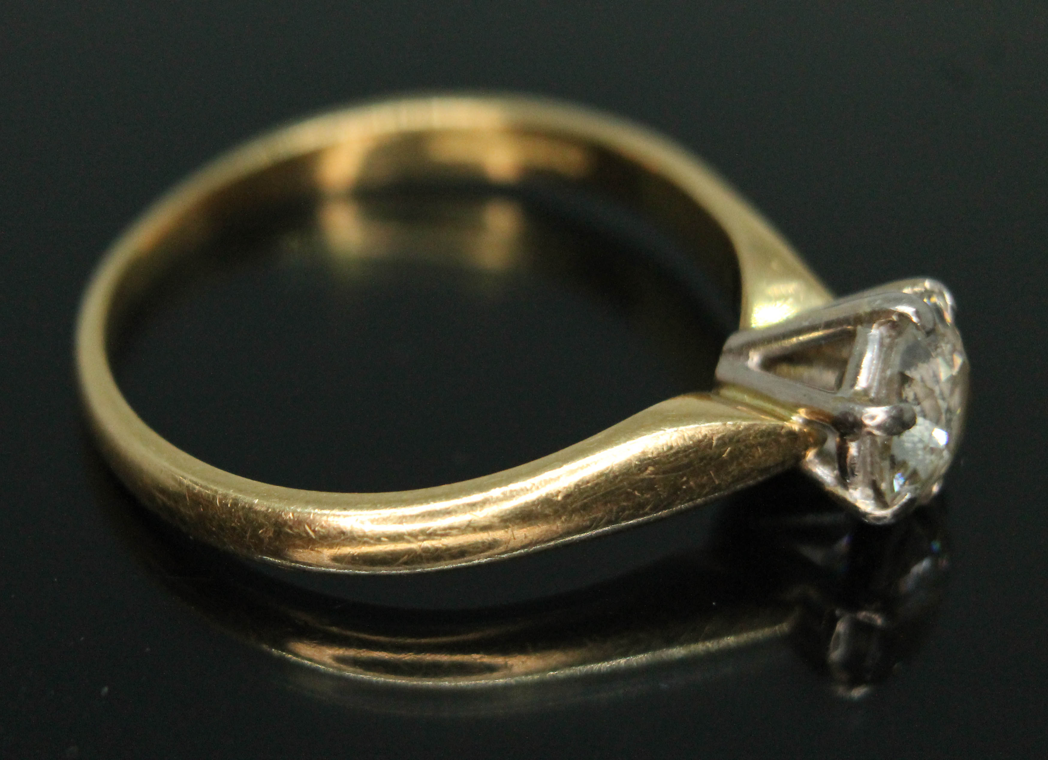 A diamond solitaire ring, the six claw set old European slightly oval cut stone weighing approx. 1. - Bild 4 aus 5