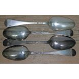 A matched set of four 18th century silver desert spoons, various dates and maker's, length 20.5cm,