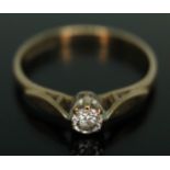 A hallmarked 9ct gold diamond solitaire ring, gross wt. 1.35g, size J.