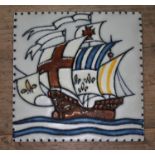 A Pilkington's 6" tile with tube lined decoration depicting a galleon. Condition - ery good, light