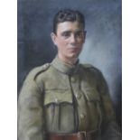 Early 20th Century School, half length portrait depicting a World War One soldier, pastel, 63cm x