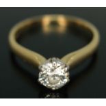 A diamond solitaire ring, the six claw set old European slightly oval cut stone weighing approx. 1.