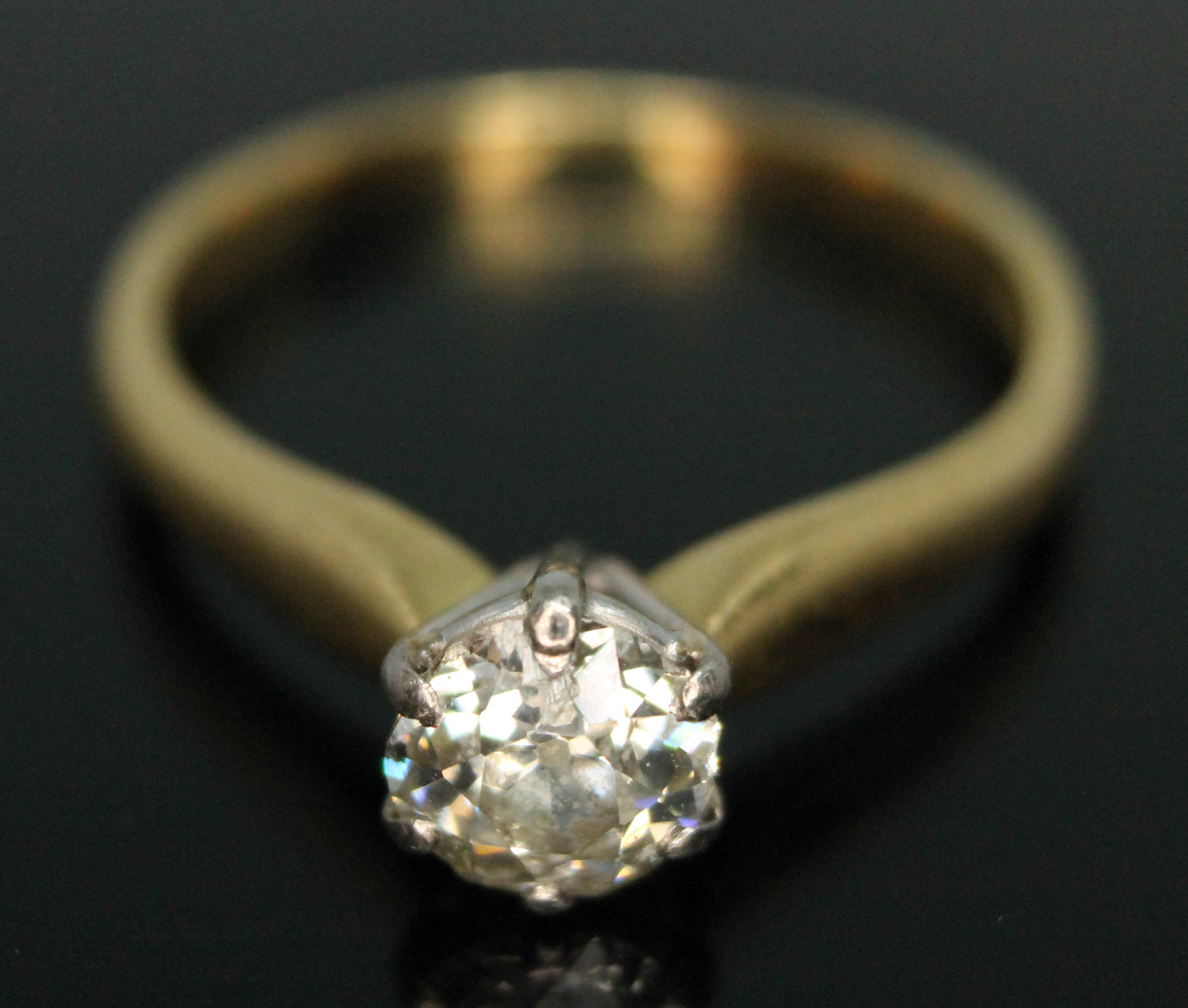 A diamond solitaire ring, the six claw set old European slightly oval cut stone weighing approx. 1. - Bild 5 aus 5