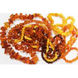 Assorted amber beads, various colours and lengths, gross weight approx. 280g. Condition - general