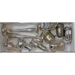 A mixed lot of hallmarked silver comprising a pair of vases, two mustards, three salts and three
