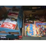 2 boxes of railway magazines and a box of misc books, Spiderman, books on cameras, etc.