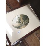 Pair of framed oval landscape small prints
