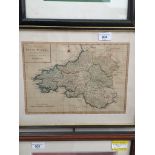 An antique map of South Wales, circa 1790, 23cm x 33cm, framed and glazed.
