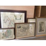 A collection of maps and prints to include two reproduction maps of 'The County Palatine of