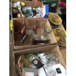 3 boxes of misc pottery, ornaments, glassware to include Babycham glasses, etc.