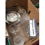 Box of glassware and pottery bowls