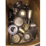 A box of metal goblets, etc.