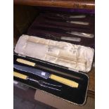 Two cased carving sets including mother of pearl handled