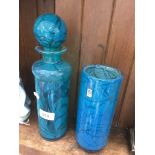 Two pieces of blue Mdina glass