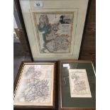 Three 19th century maps of Lancashire, framed and glazed.