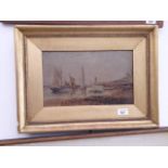 Early 20th Century School, harbour scene, oil on board, 32cm x 19cm, unsigned, framed.