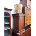 A 19th century commode cabinet and pot cupboard - as found, together with a copper bound barrel