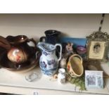 Jug and bowl and other pottery and items
