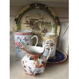 Large Royal Doulton plate, Masons jug, a glazed plate, Noritake vase and an 18th century Chinese