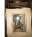 Box of small prints inc. two engravings Coverham Abbey Yorkshire and Middleham castle Yorkshire