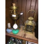 4 antique/vintage brass oil and paraffin lamps