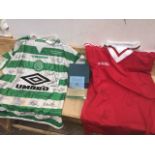A football Tony Roberts Testimonial, together with a signed Celtic shirt and a signed Addidas shirt.