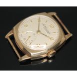 A 1950s hallmarked 9ct gold Thomas Russell & Son 15 jewel manual wind wristwatch, the signed dial