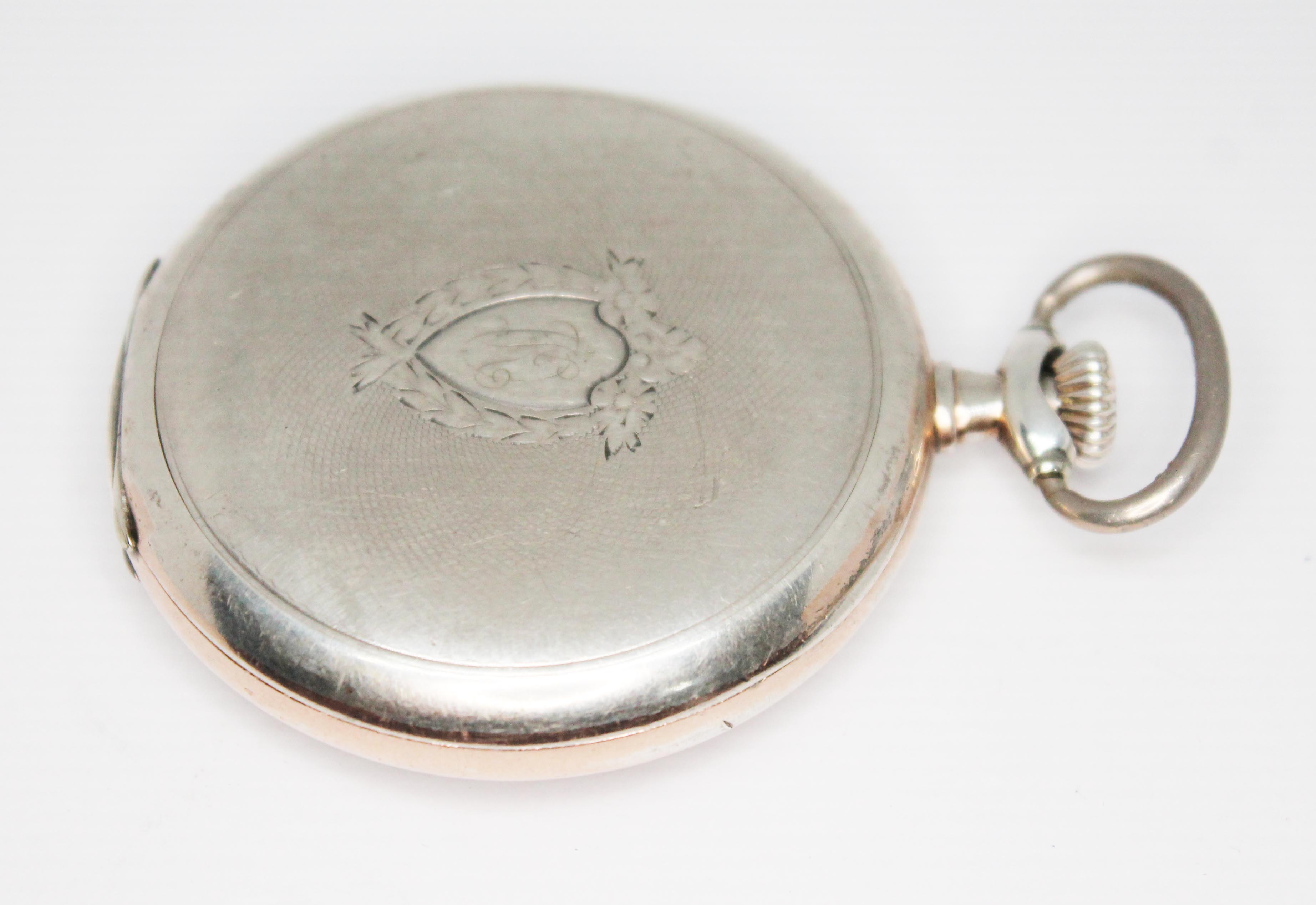 A 1920s Omega silver cased open face pocket watch, the signed white enamel dial having ornate Arabic - Image 3 of 3