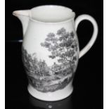 A late 18th century Liverpool jug, transfer printed design depicting a farm scene, height (as