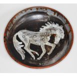 A Handarbeit pottery bowl, the interior decorated with a stylised horse, diam. 26.5cm.