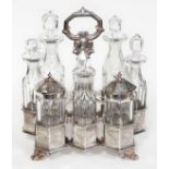 A Victorian eight bottle silver cruet, John Angell II & George Angell, London 1843, height 24.5cm,