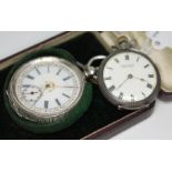 Two ladies silver pocket watches comprising a late 19th century engraved Swiss pocket watch