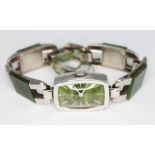 A vintage Ciro 17 jewel manual wind ladies wristwatch with silver and nephrite jade case and