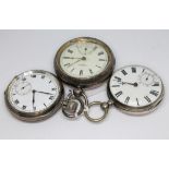 Three Victorian hallmarked silver open face pocket watches comprising a fusee with unsigned dial and