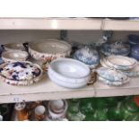 Various Edwardian tureens some with no lids and a platter