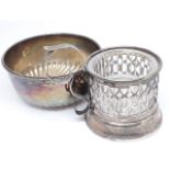 A hallmarked silver mustard and a plated bowl.